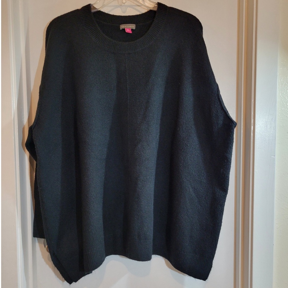 Vince Camuto 3X Black Oversized Crewneck Sweater Basics Essentials Minimalist